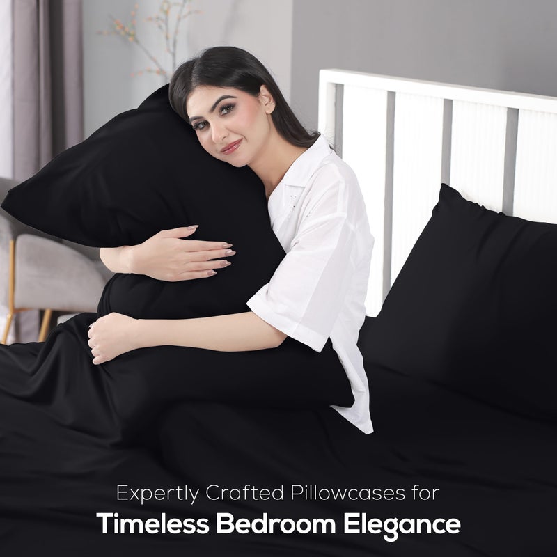 يوتوبيا بيدينج طقم ملاءات قطنية من أربع قطع من قماش التيشيرت الناعم والمطاطي من يوتوبيا جيرسي نيت (مقاس كوين، أسود) - Image 5